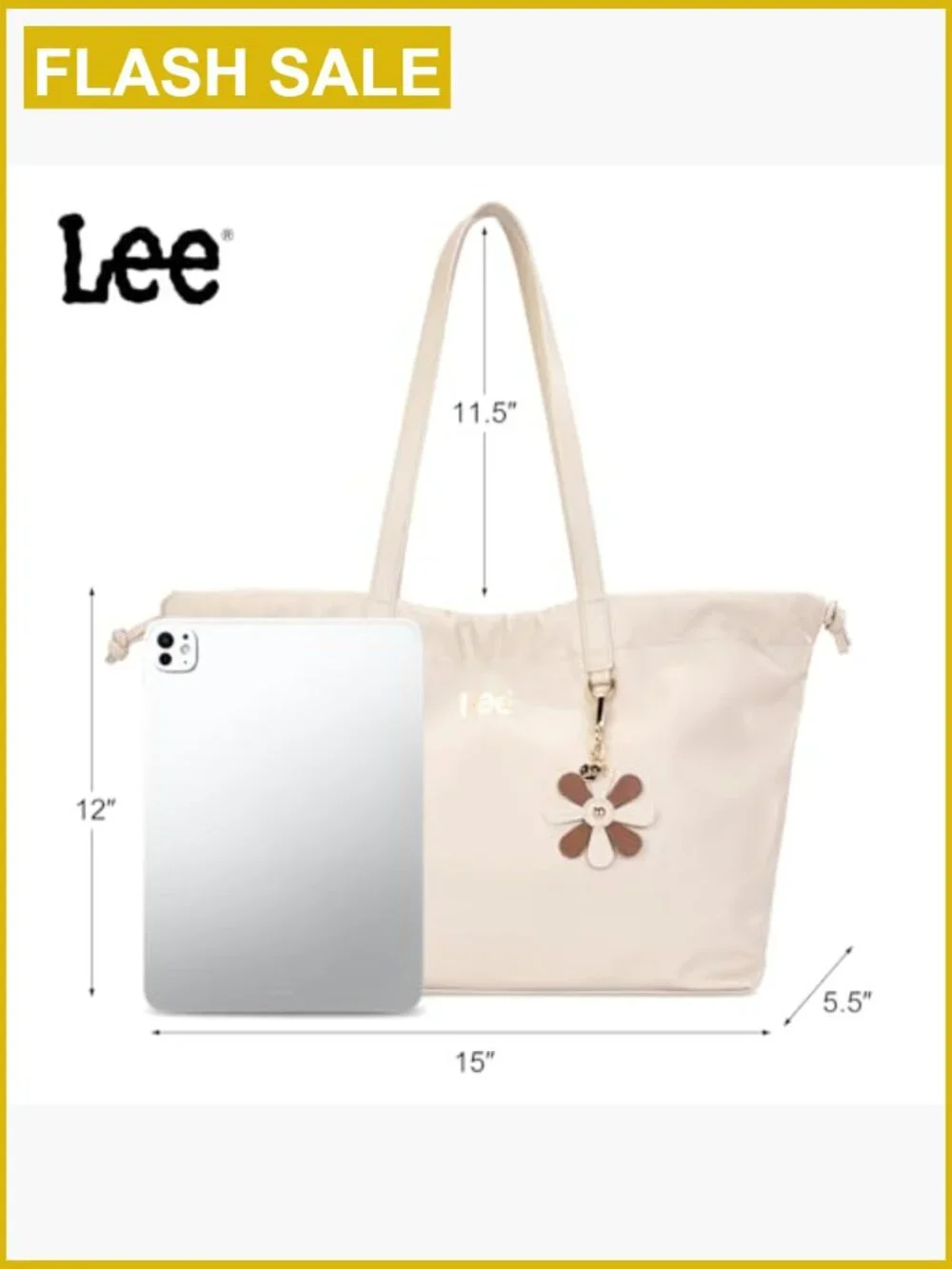 Large Vegan Leather Tote with Drawstring Closure